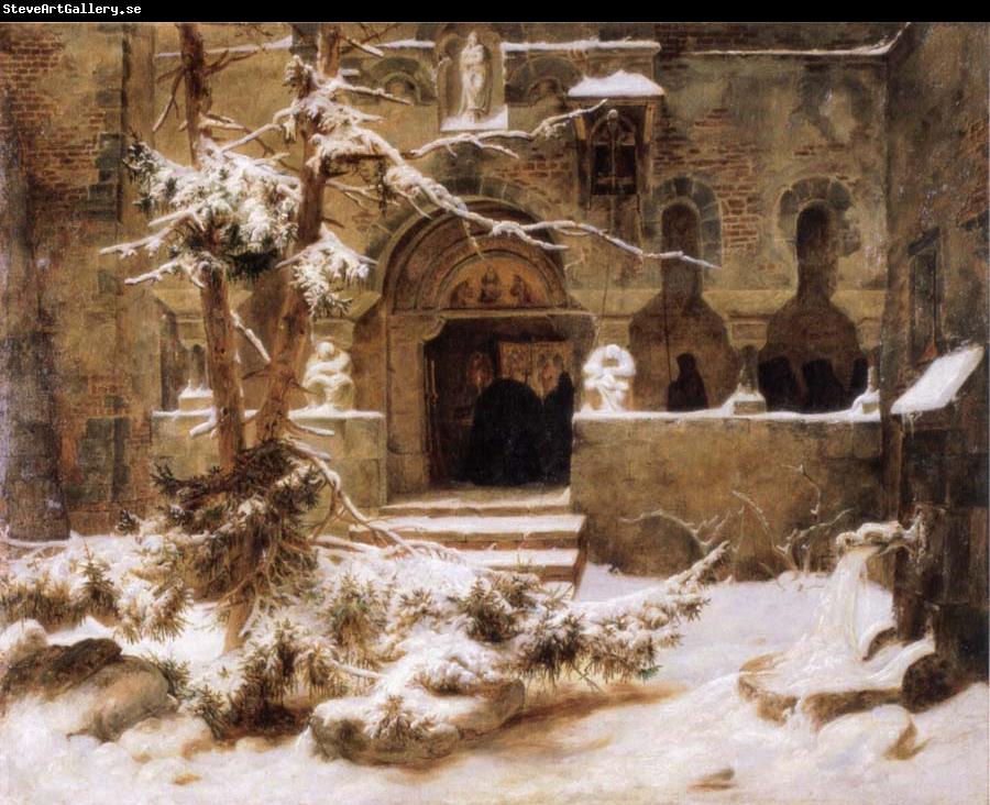 Carl Friedrich Lessing Monastery Courtyard in the Snow